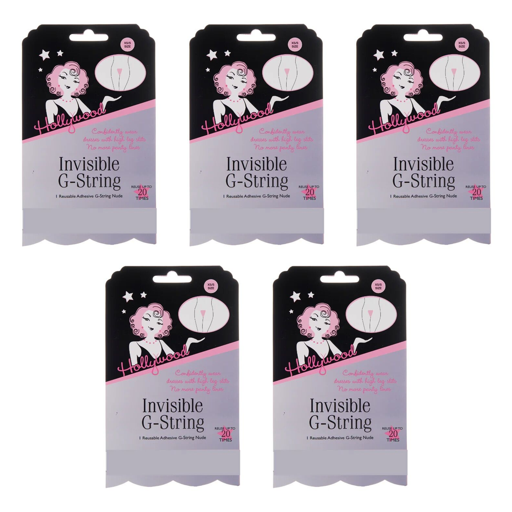 Hollywood Fashion Secrets Invisible G String Reusable Nude No VPL XS/S Pack of 5