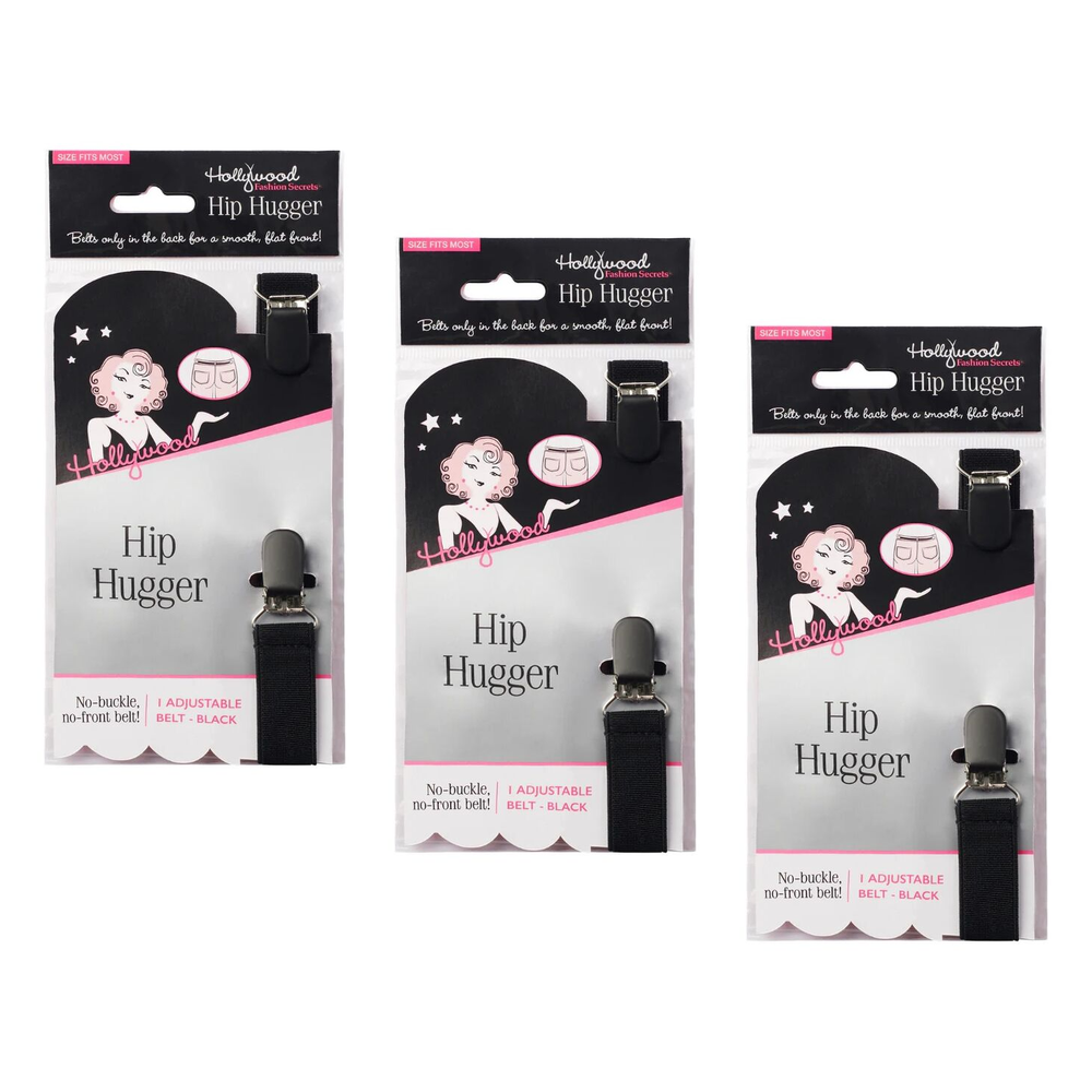 Hollywood Fashion Secrets Hip Hugger Adjustable Belt No Buckle Black Pack of 3