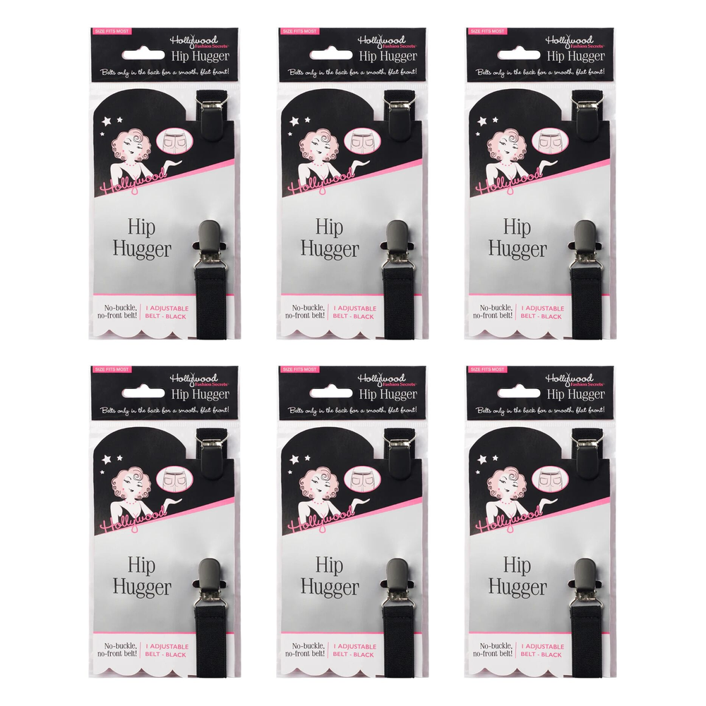 Hollywood Fashion Secrets Hip Hugger Adjustable Belt No Buckle Black Pack of 6