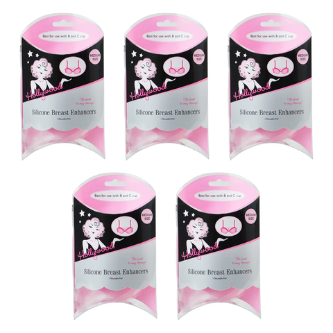 Hollywood Fashion Secrets Silicone Breast Enhancers Med Push Up Inserts Pack of 5