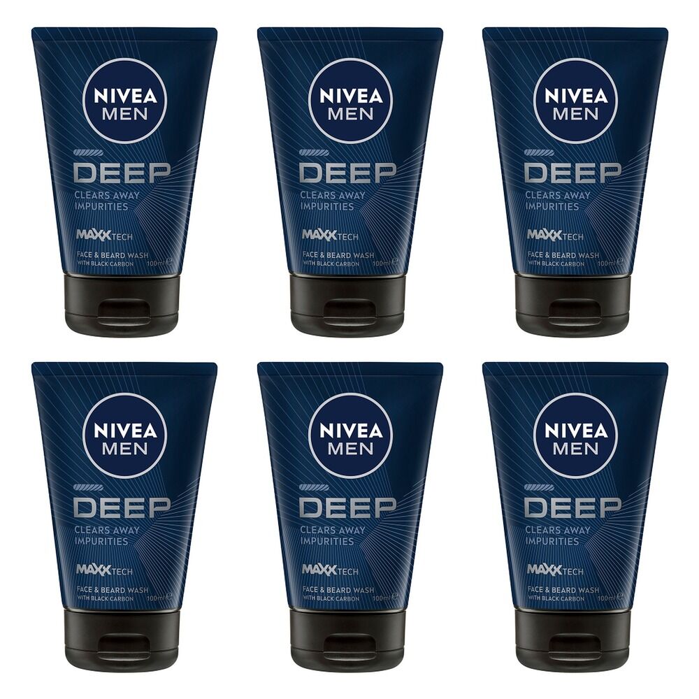 Nivea Men Deep Face & Beard Wash 100mL Pack of 6