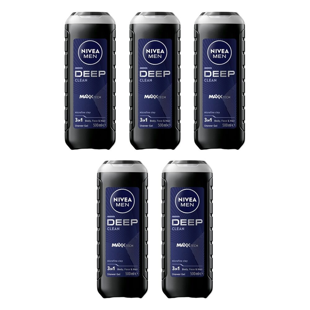 NIVEA MEN Deep Clean Shower Gel 500mL Pack of 5