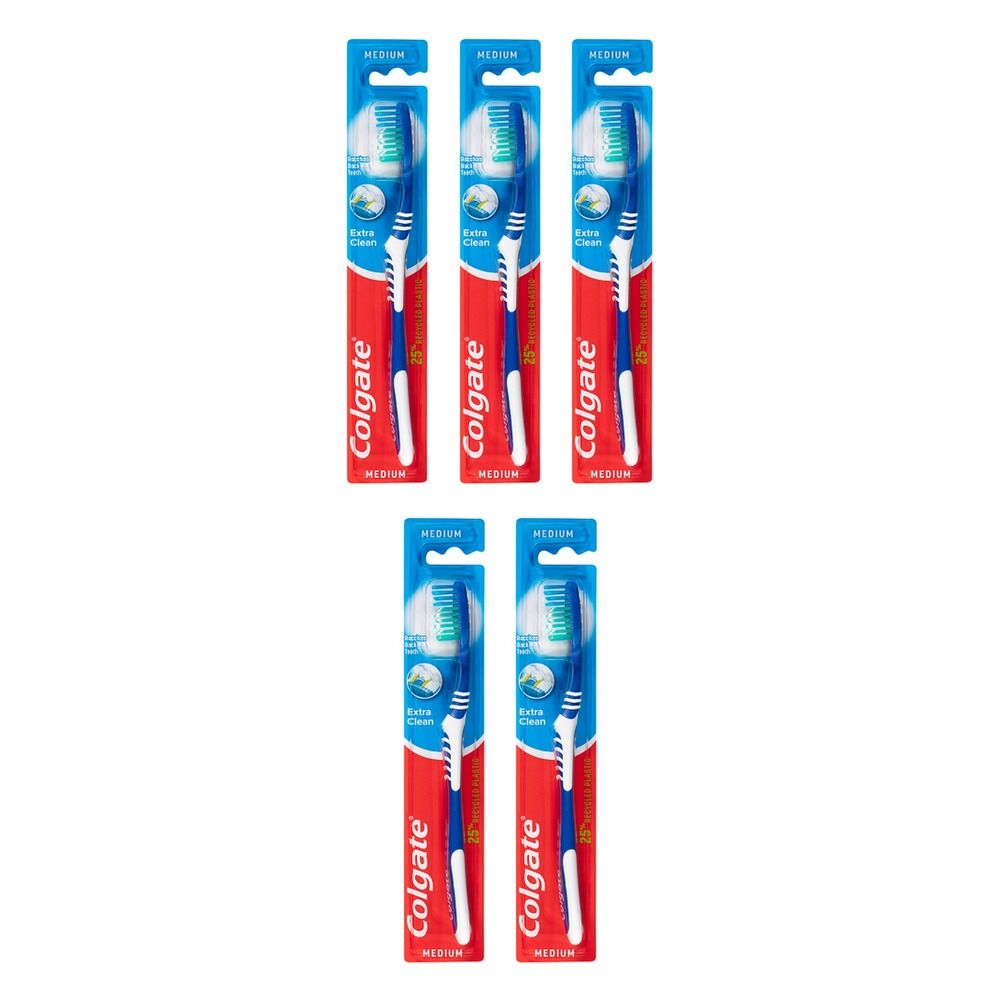 Colgate Extra Clean Manual Toothbrush, Medium Bristles Pack of 5