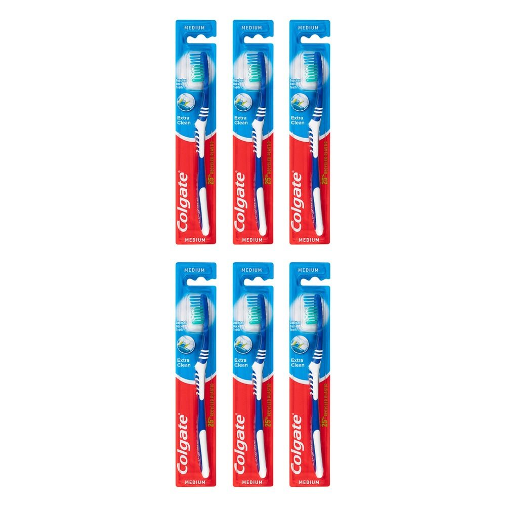 Colgate Extra Clean Manual Toothbrush, Medium Bristles Pack of 6