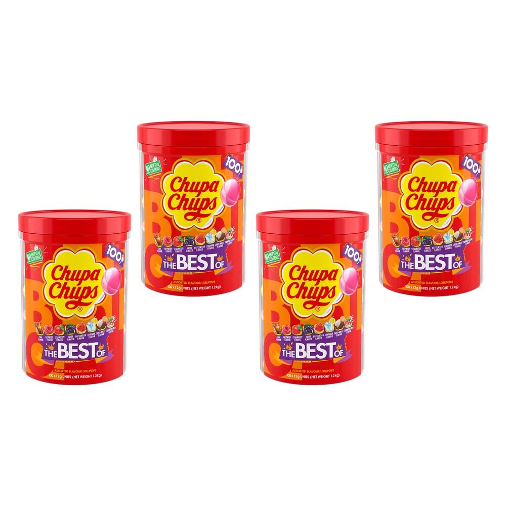 Chupa Chups The Best of Lollipops Tub of 100 Bundle of 4