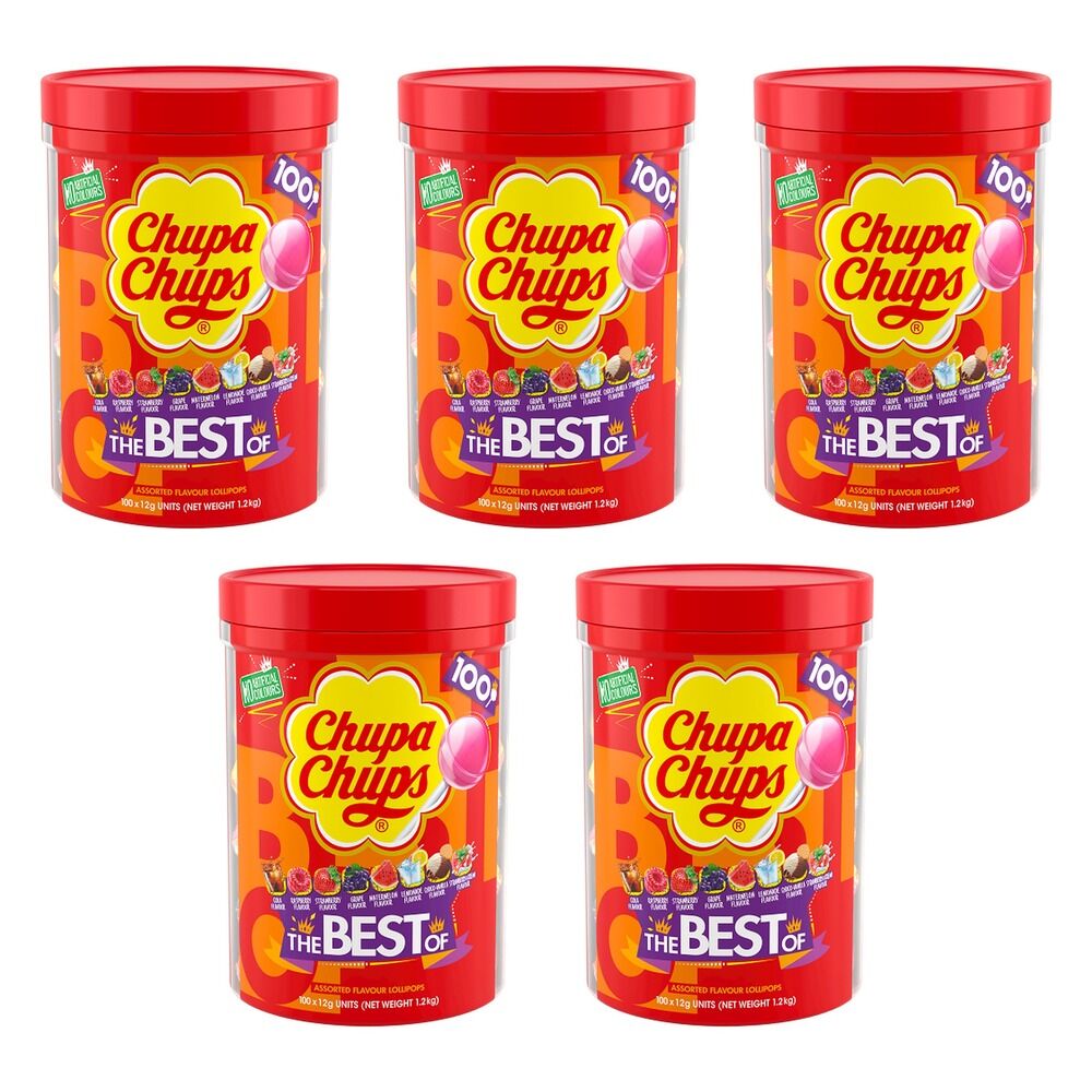 Chupa Chups The Best of Lollipops Tub of 100 Bundle of 5
