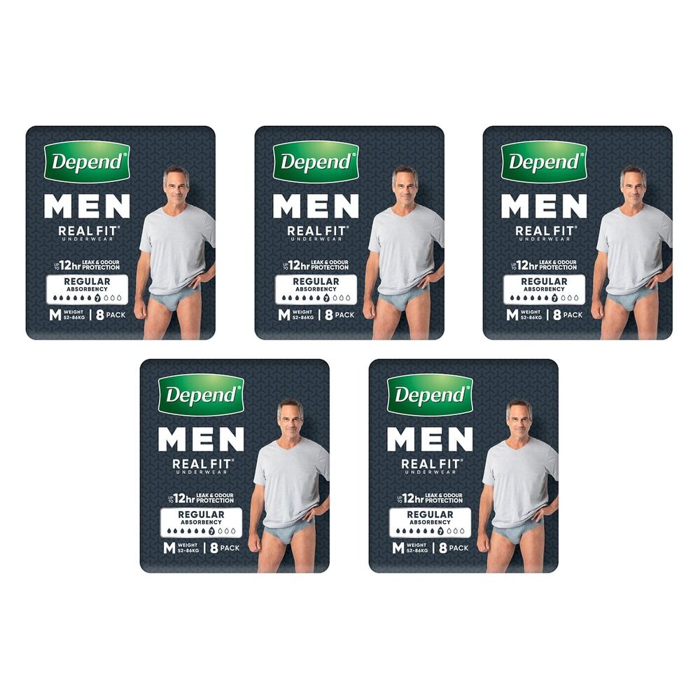 Depend Realfit Underwear for Men Medium 8 Pack x 4 Bundle of 5