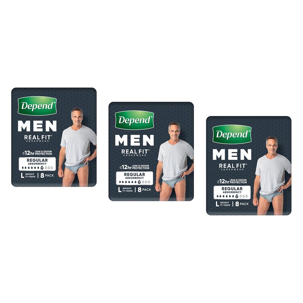 Depend Realfit Underwear for Men Large 8 Pack x 4 Bundle of 3