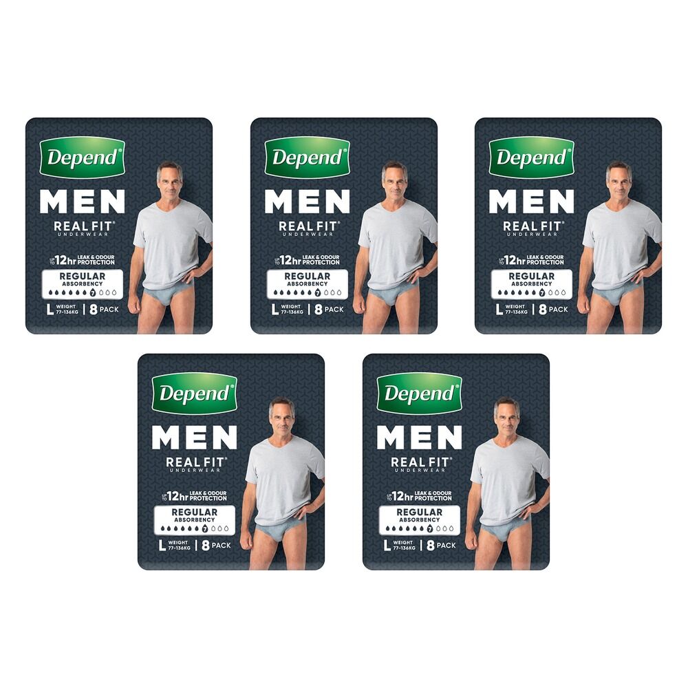 Depend Realfit Underwear for Men Large 8 Pack x 4 Bundle of 5