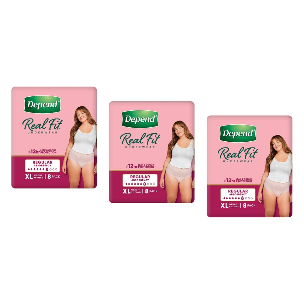 Depend Real Fit Underwear for Women Regular Absorbency XL 8 Pack x 4 Bundle of 3