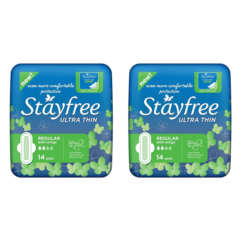 Stayfree Ultra Thin Regular Pads with Wings 14 Pack x 6 Bundle of 2