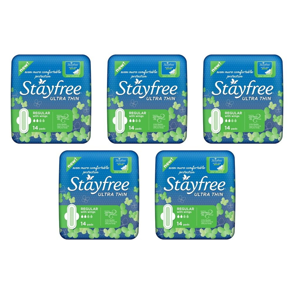 Stayfree Ultra Thin Regular Pads with Wings 14 Pack x 6 Bundle of 5