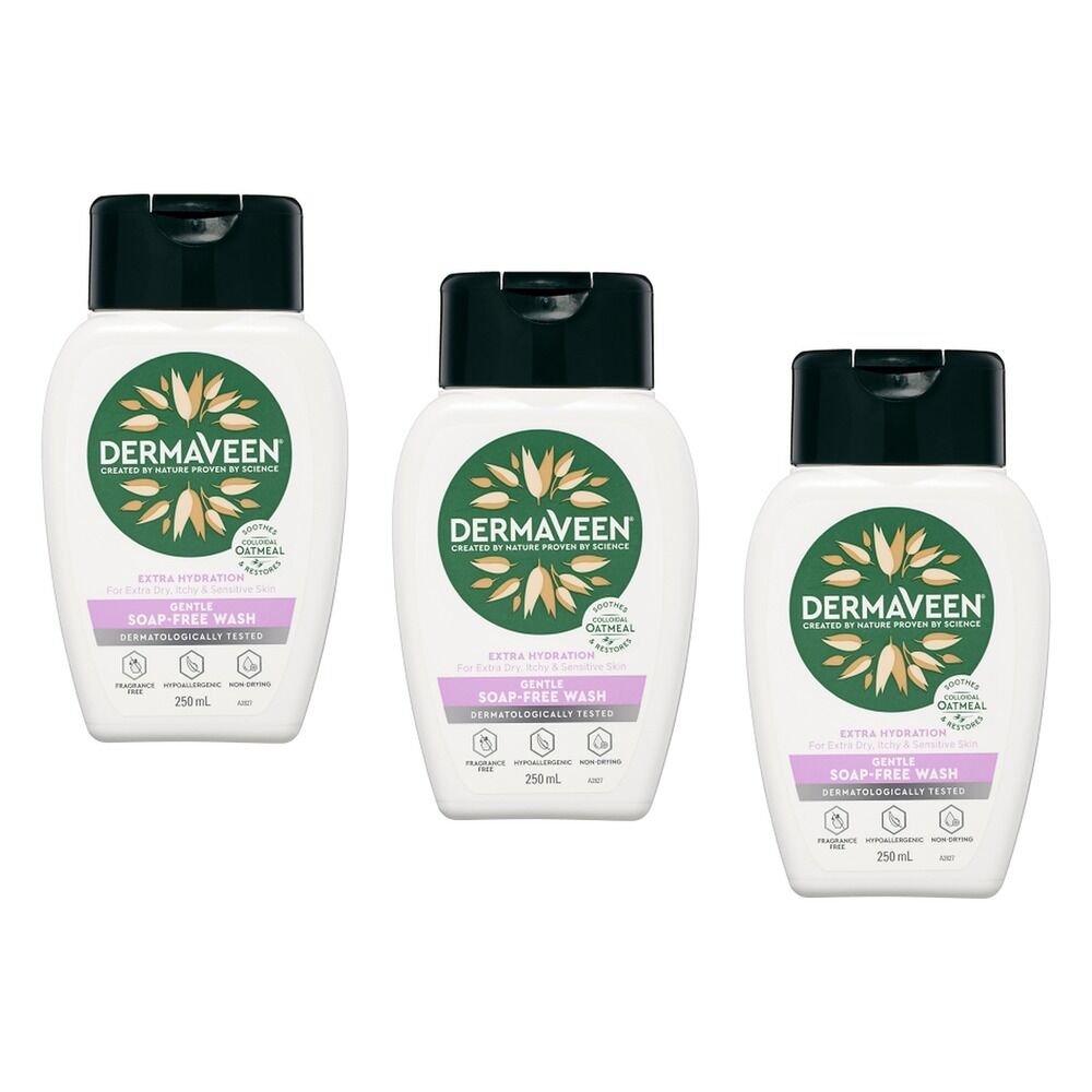 DermaVeen Extra Hydration Gentle Wash for Dry, Itchy & Sensitive Skin Pack of 3
