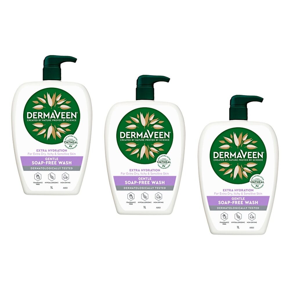 DermaVeen Extra Hydration Gentle Wash for Dry, Itchy & Sensitive Skin Pack of 3