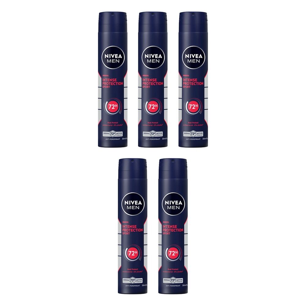 NIVEA MEN Intense Protection Sport Anti-Perspirant Aerosol 250mL Pack of 5