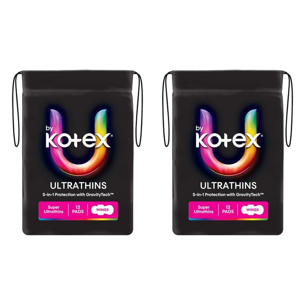 U By Kotex Super Ultrathin Pads 12 Pack x 6 Bundle of 2