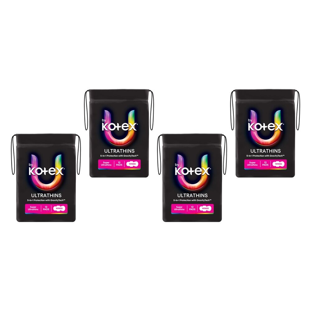 U By Kotex Super Ultrathin Pads 12 Pack x 6 Bundle of 4