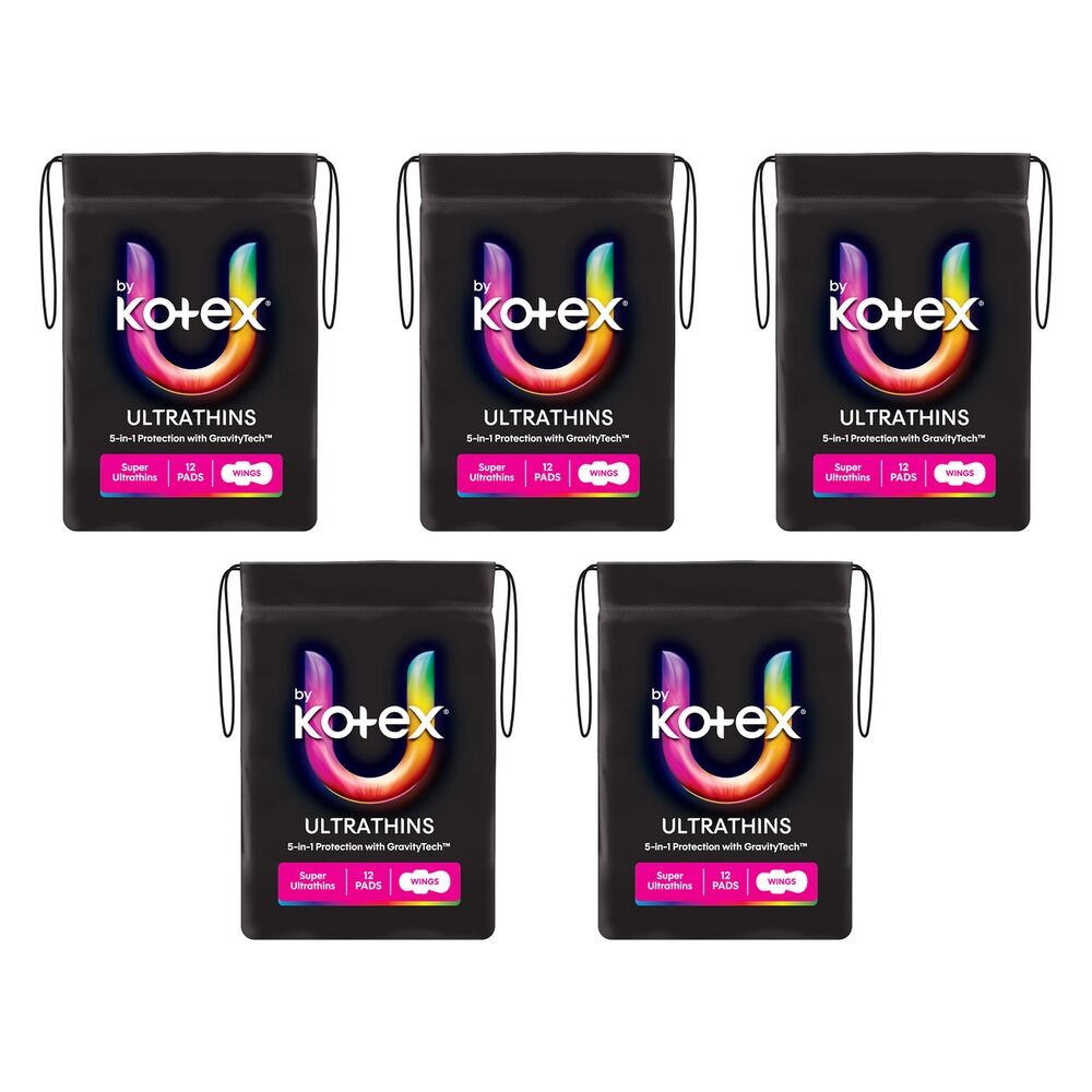 U By Kotex Super Ultrathin Pads 12 Pack x 6 Bundle of 5