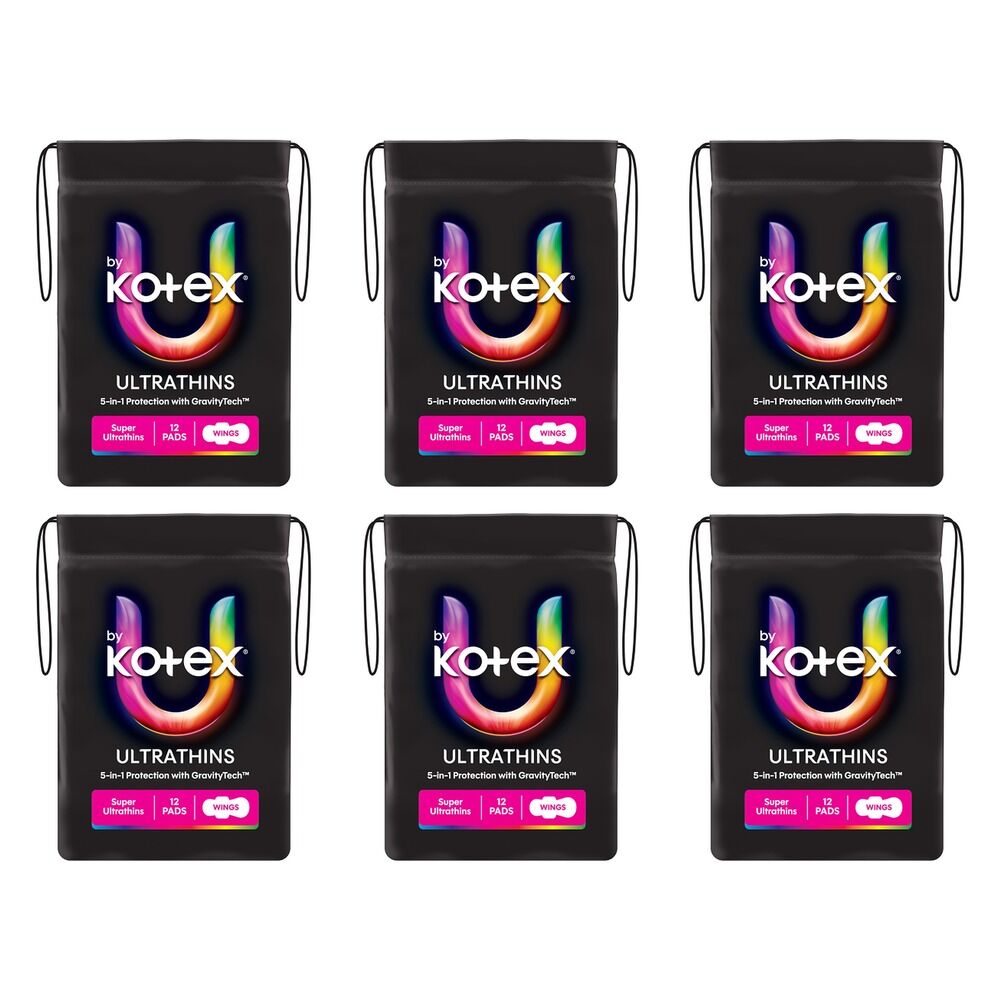 U By Kotex Super Ultrathin Pads 12 Pack x 6 Bundle of 6