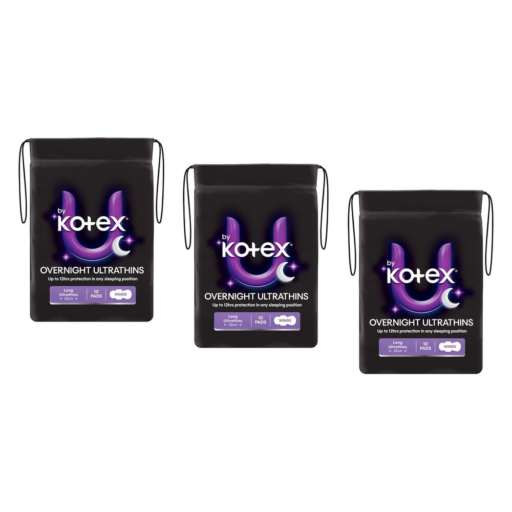 U By Kotex Overnight Ultrathin Pads 10 Pack x 4 Bundle of 3