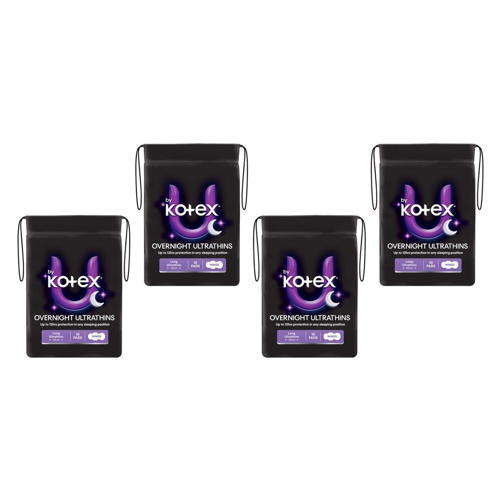 U By Kotex Overnight Ultrathin Pads 10 Pack x 4 Bundle of 4