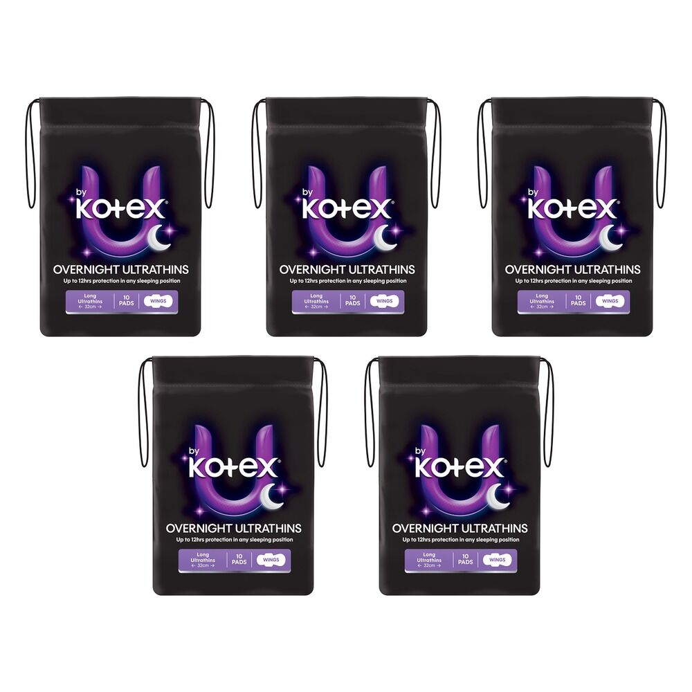 U By Kotex Overnight Ultrathin Pads 10 Pack x 4 Bundle of 5