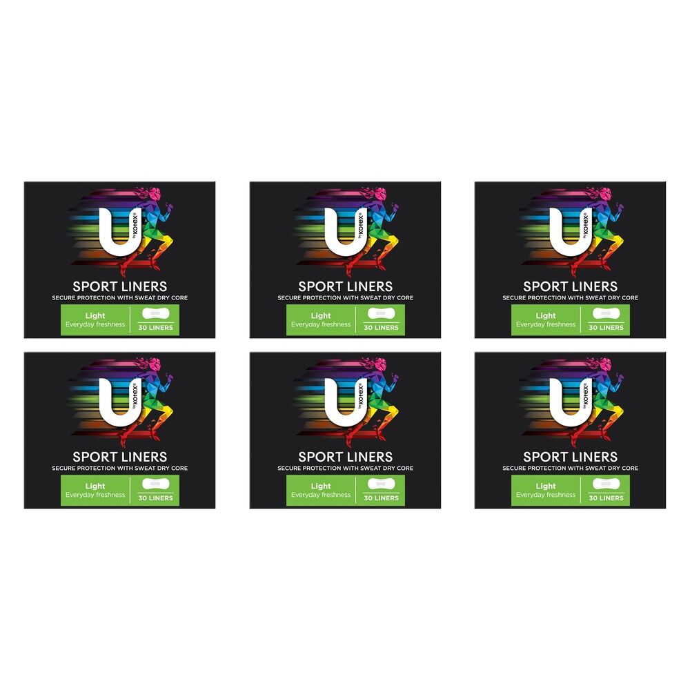 U By Kotex Sport Active Freshness Liners 30 Pack x 8 Bundle of 6