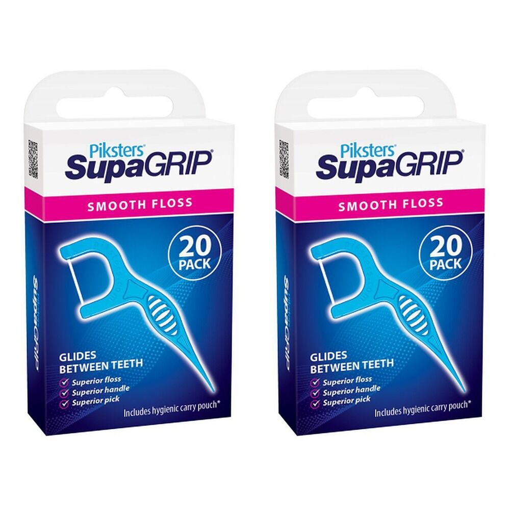 Piksters SupaGRIP Smooth Floss Picks 20 Pack Bundle of 2