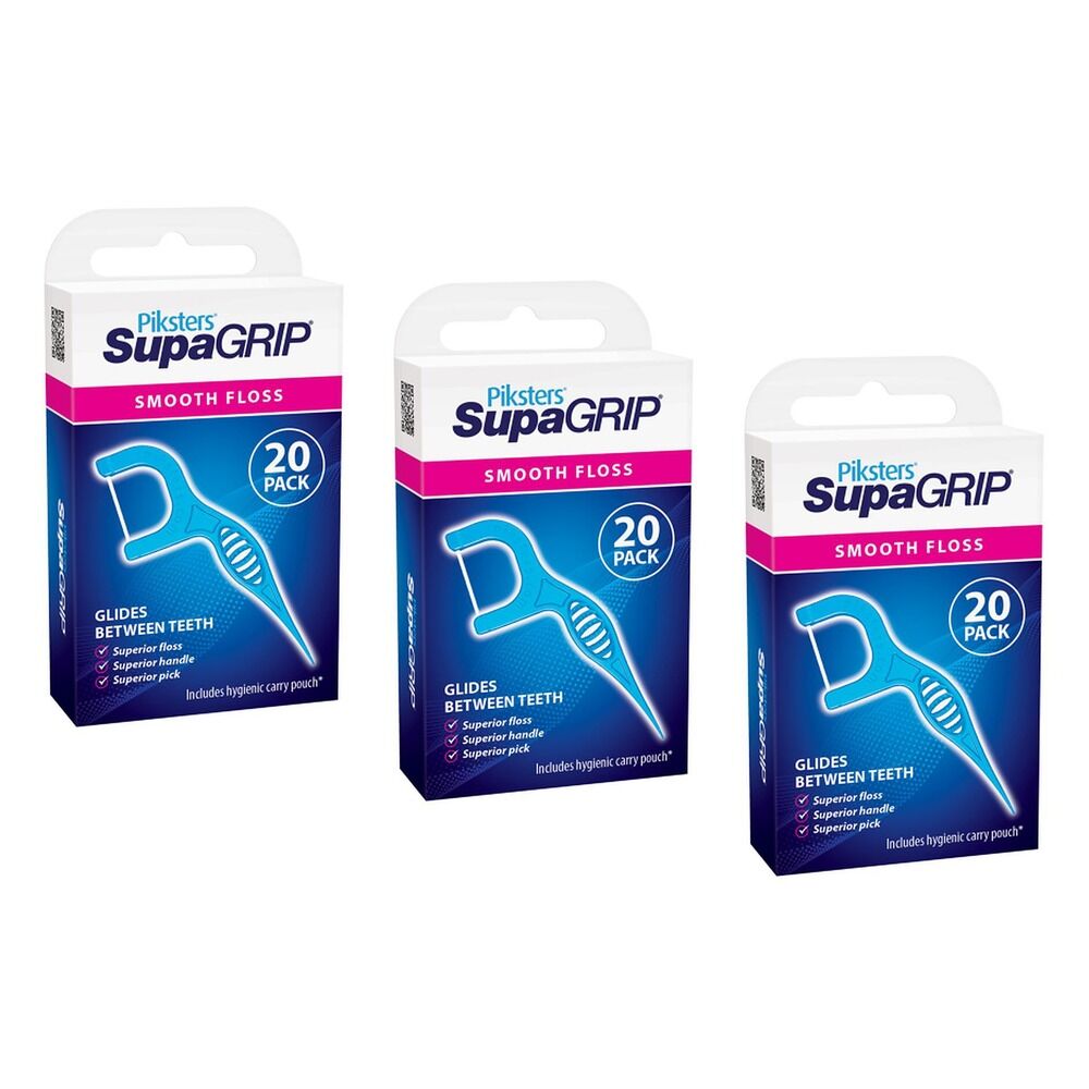 Piksters SupaGRIP Smooth Floss Picks 20 Pack Bundle of 3