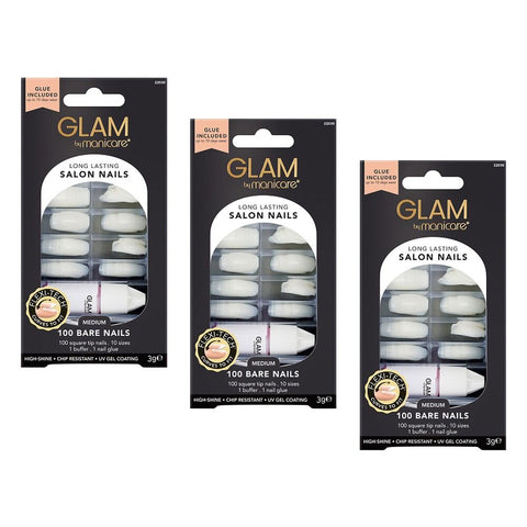 Glam by Manicare Salon Nails Short Square 100 Pieces x 3 Bundle of 3