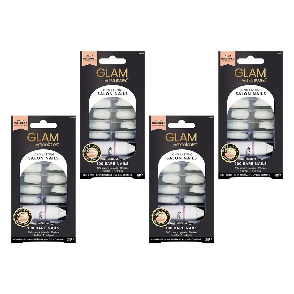 Glam by Manicare Salon Nails Short Square 100 Pieces x 3 Bundle of 4