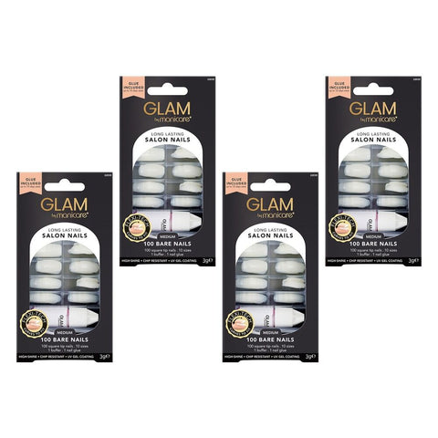 Glam by Manicare Salon Nails Short Square 100 Pieces x 3 Bundle of 4