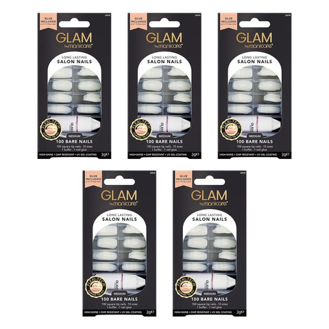 Glam by Manicare Salon Nails Short Square 100 Pieces x 3 Bundle of 5