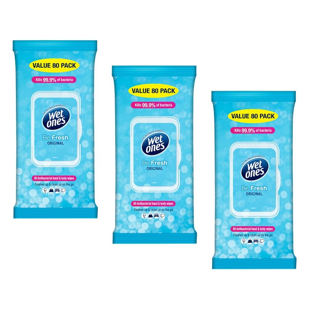 Wet Ones Be Fresh Original 80 Wipes x 4 Bundle of 3