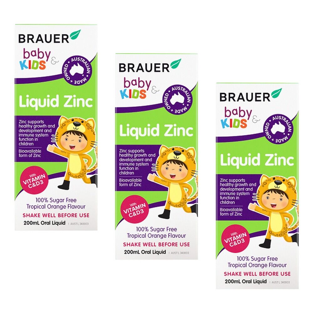 Brauer Baby & Kids Liquid Zinc 200mL Pack of 3