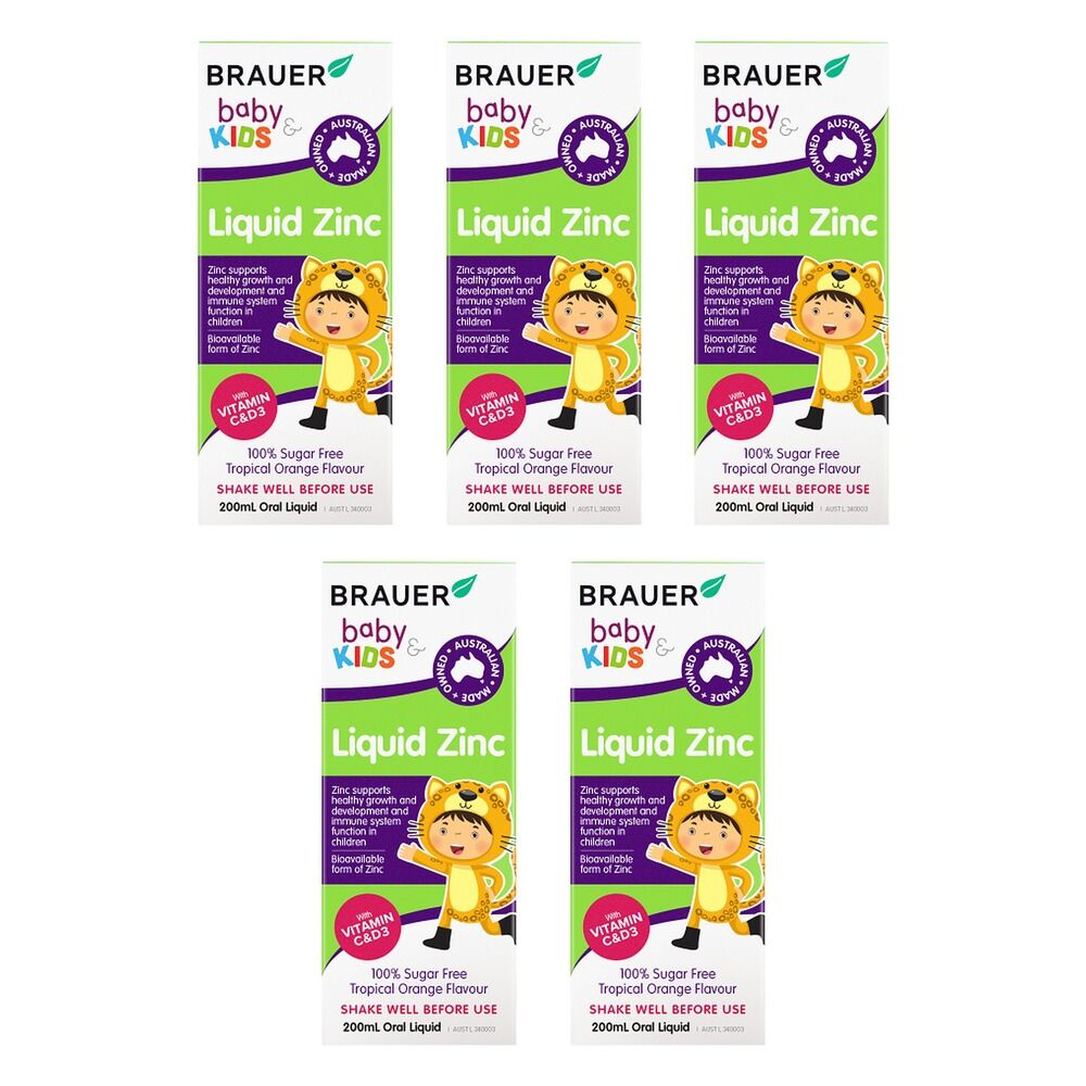 Brauer Baby & Kids Liquid Zinc 200mL Pack of 5