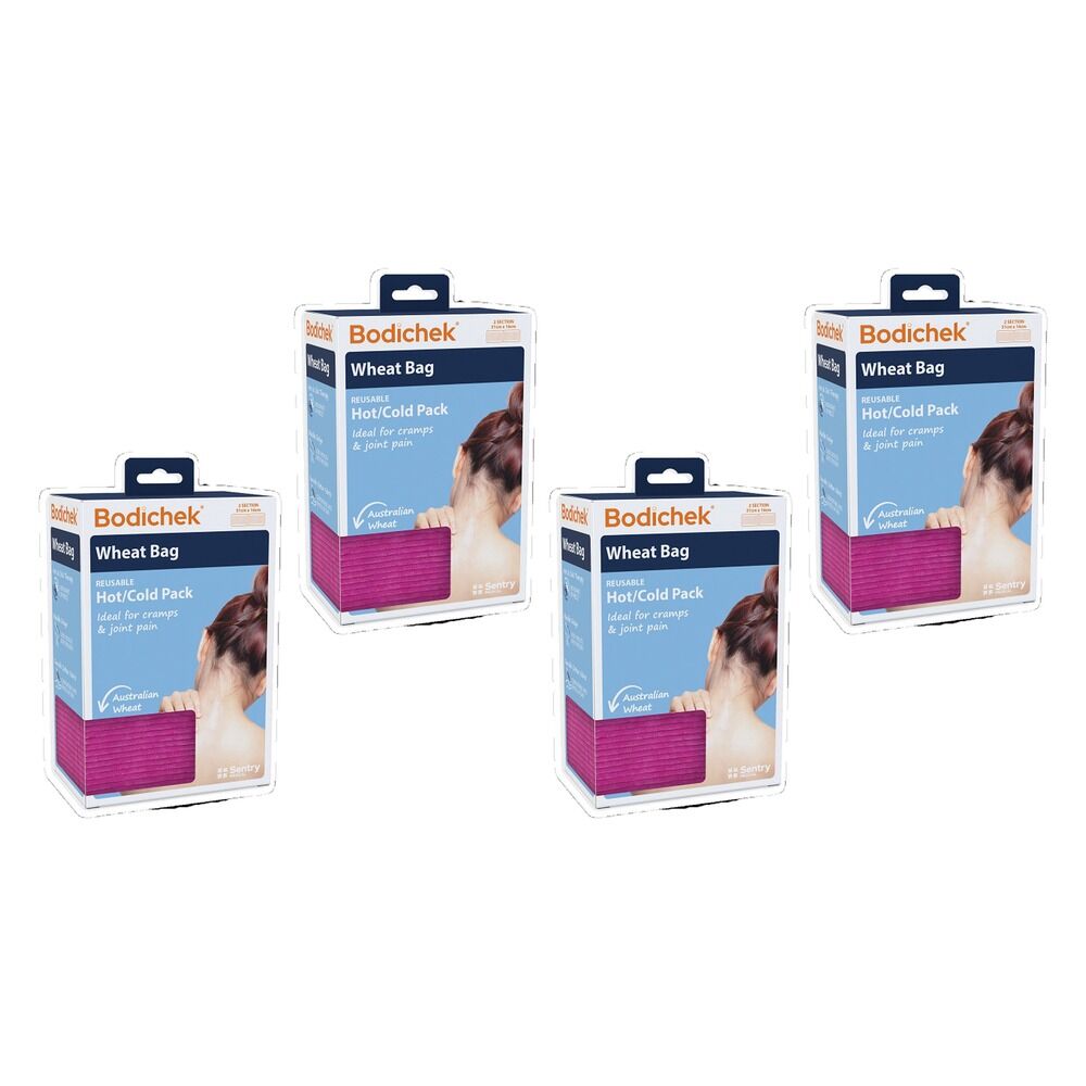 Bodichek Hot/Cold Wheat Pack, 2 Section Rectangle, 50 x 15cm Bundle of 4