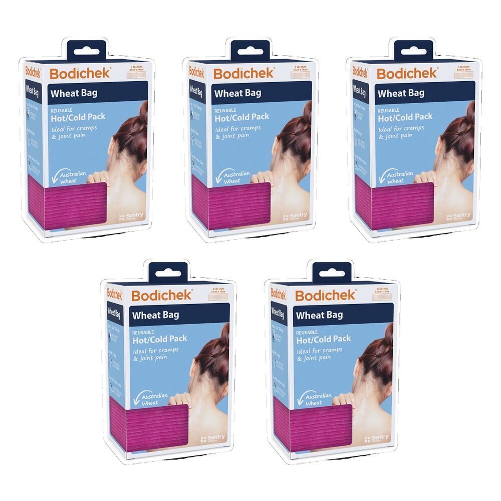 Bodichek Hot/Cold Wheat Pack, 2 Section Rectangle, 50 x 15cm Bundle of 5
