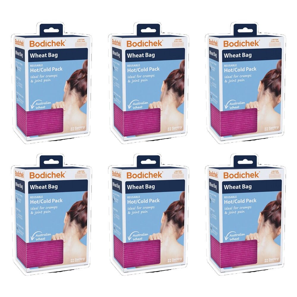 Bodichek Hot/Cold Wheat Pack, 2 Section Rectangle, 50 x 15cm Bundle of 6