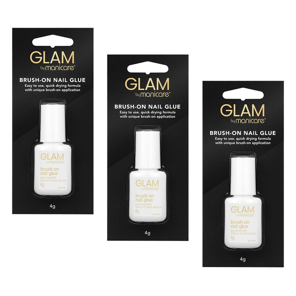 Glam by Manicare Brush-On Nail Glue 4g x 3 Bundle of 3