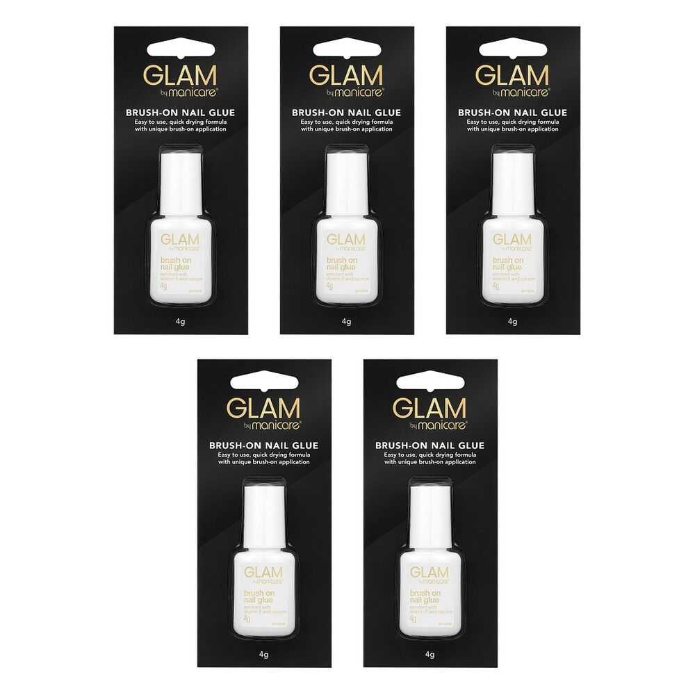 Glam by Manicare Brush-On Nail Glue 4g x 3 Bundle of 5