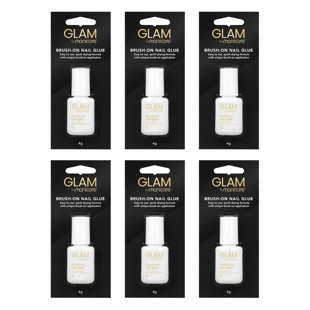 Glam by Manicare Brush-On Nail Glue 4g x 3 Bundle of 6