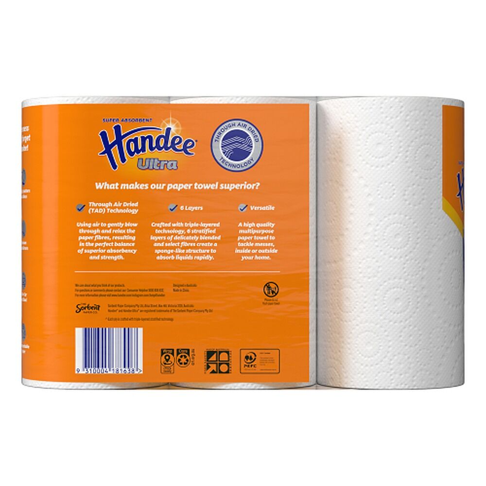 Handee Ultra Paper Towels White 3 Pack x 4