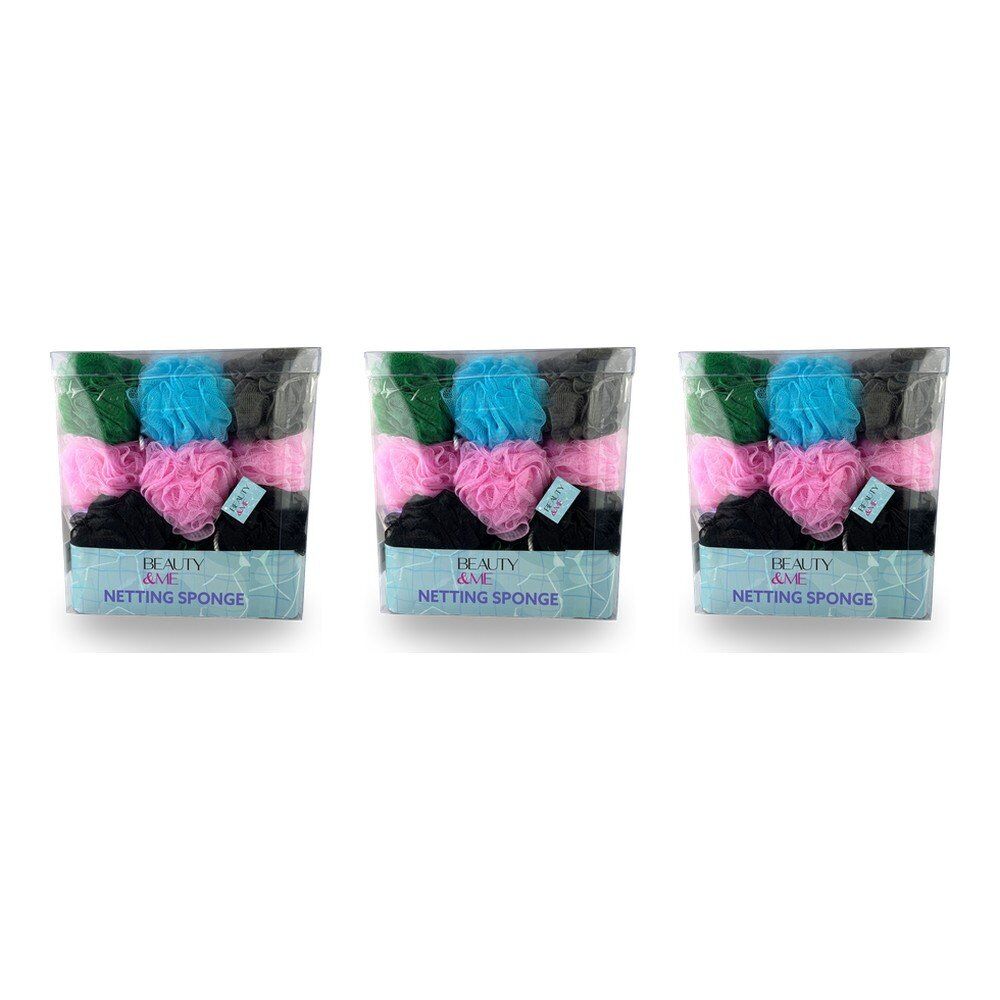 Beauty & Me Bath & Shower Netting Sponge Bright Tub of 36 Bundle of 3