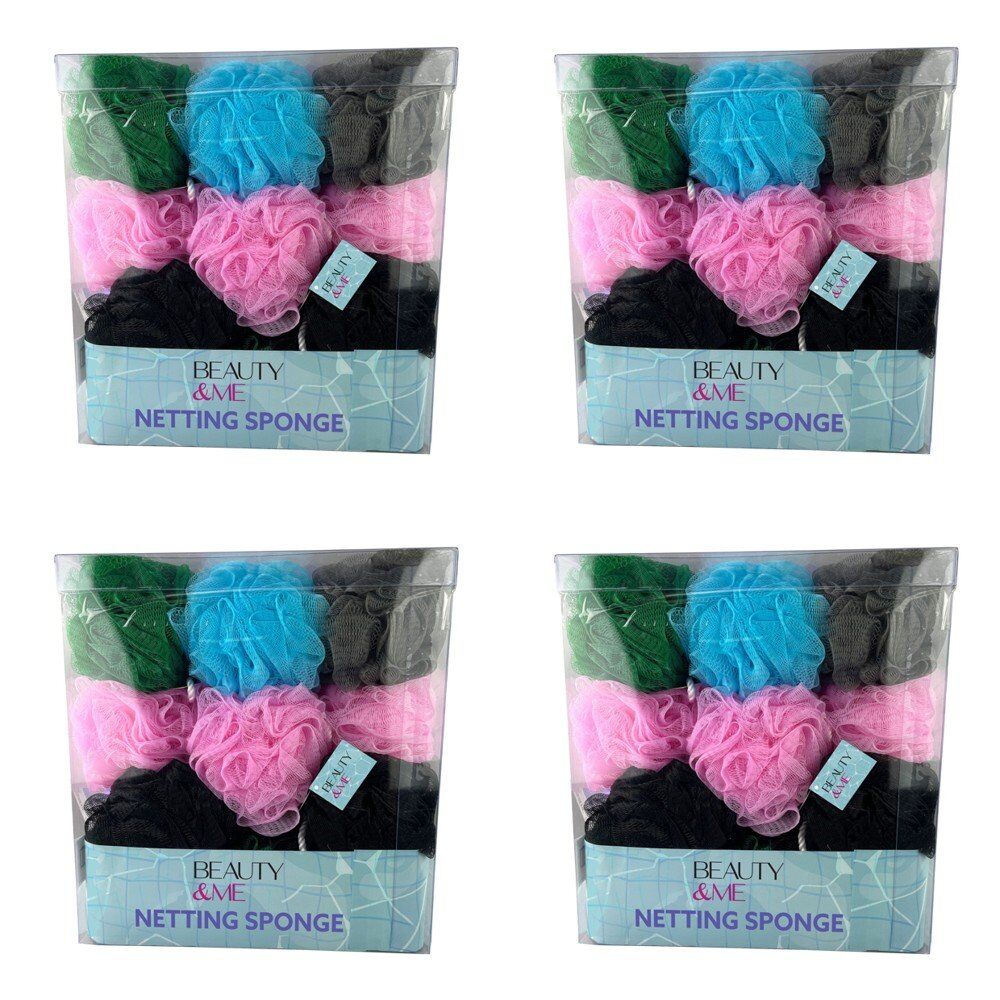 Beauty & Me Bath & Shower Netting Sponge Bright Tub of 36 Bundle of 4