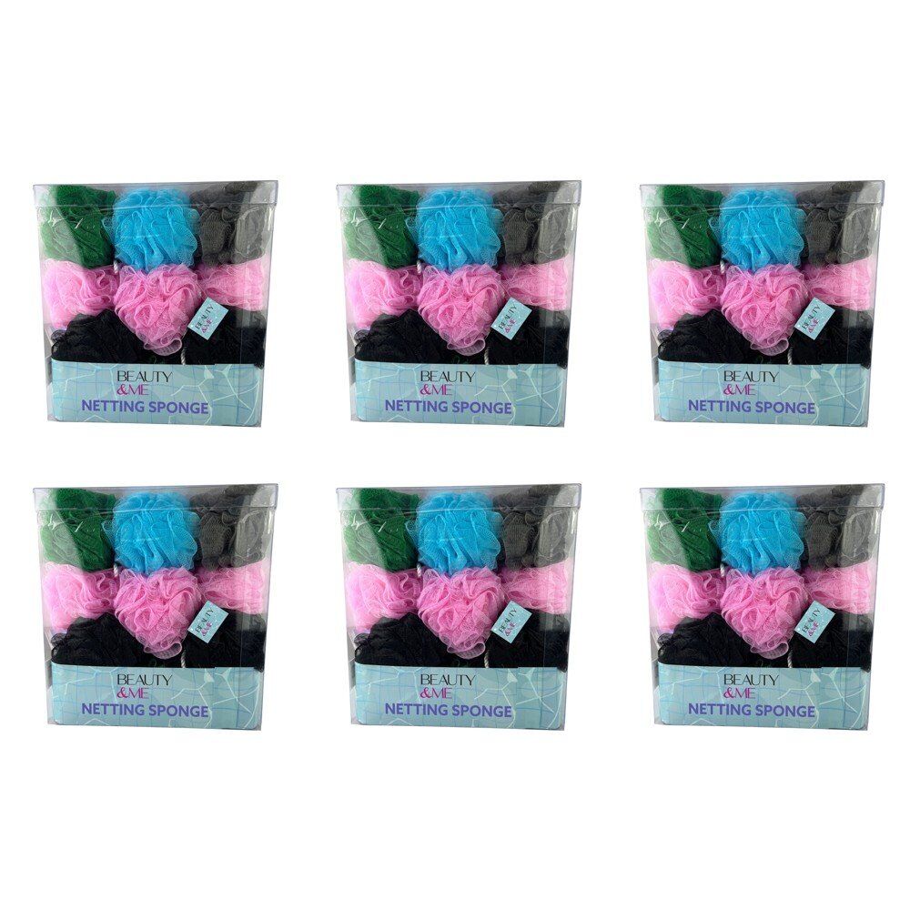 Beauty & Me Bath & Shower Netting Sponge Bright Tub of 36 Bundle of 6