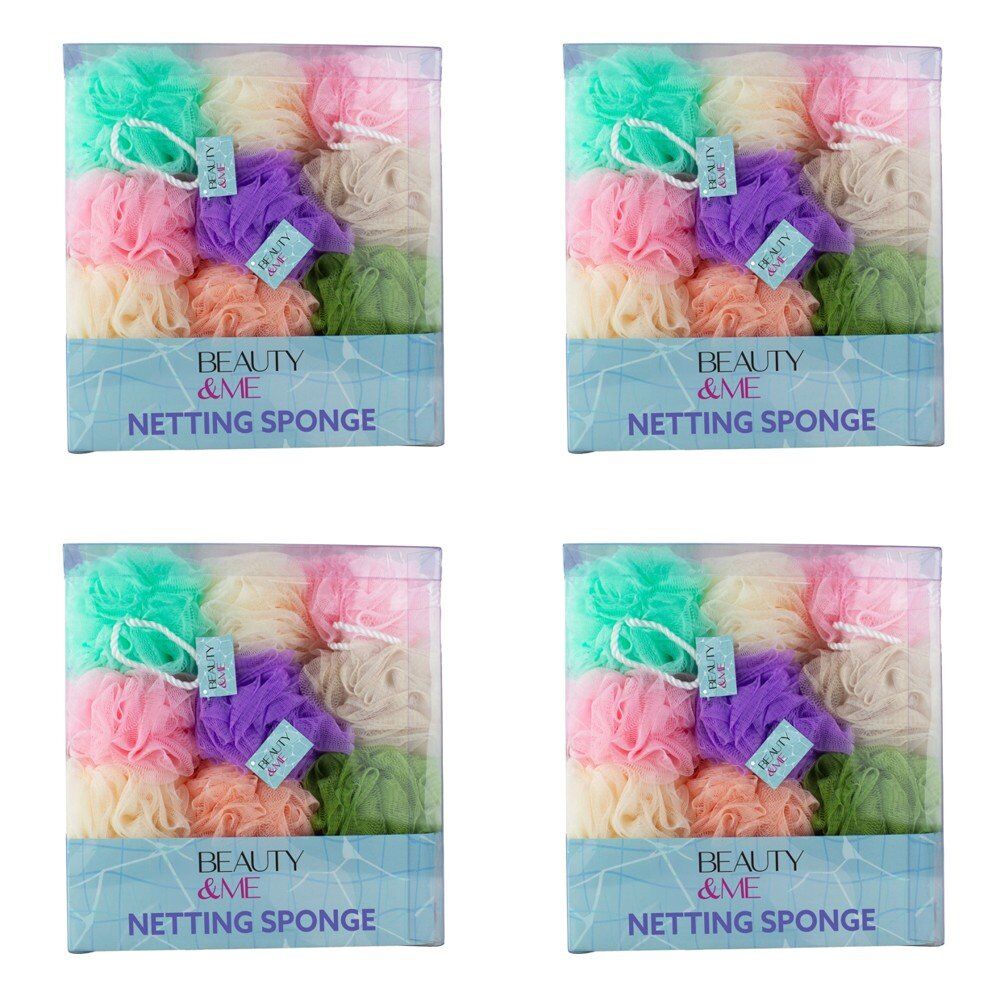 Beauty & Me Bath & Shower Netting Sponge Pastel Tub of 36 Bundle of 4