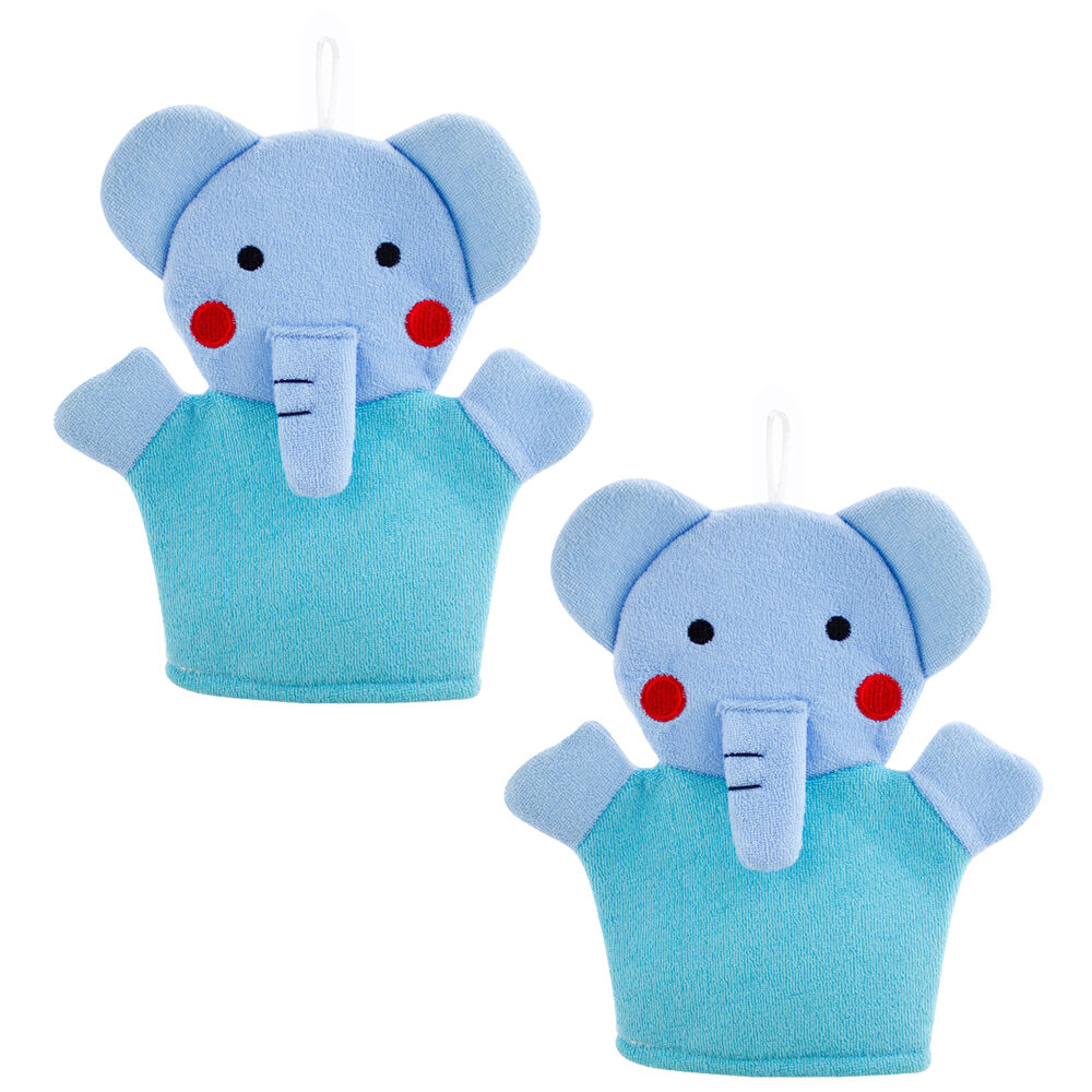 Fun in the Bath Elephant Shaped Kids Bath Mitt Sponge Set of 2