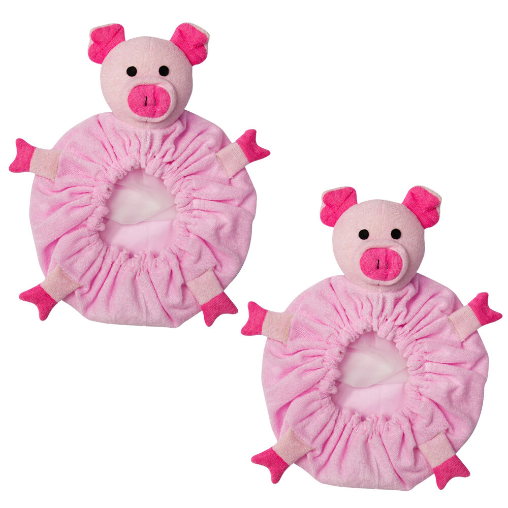 Shower Cap 2 Pack Pig Pink Animal Design Waterproof Reusable Shower Caps