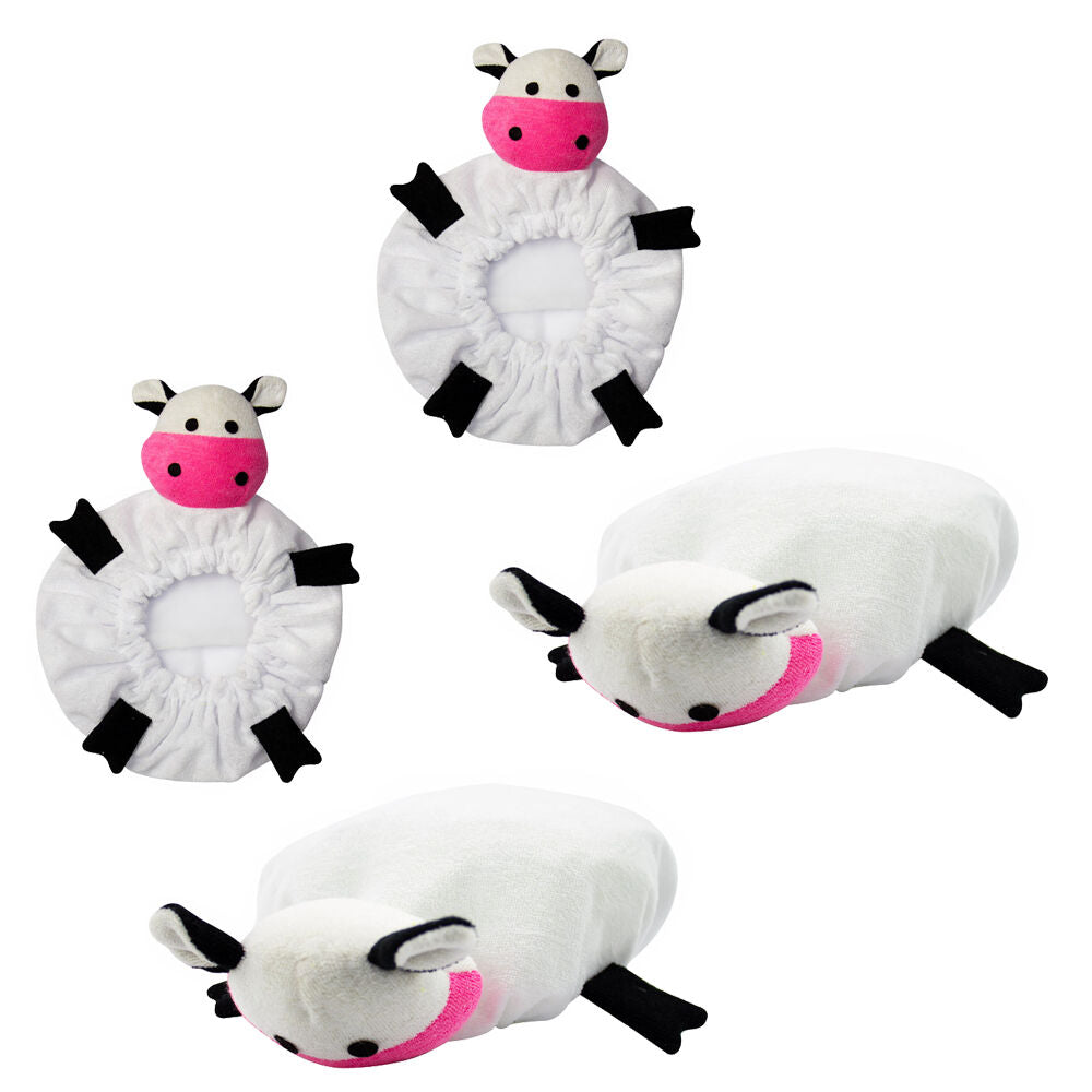 Shower Cap Animal Collection Cow White 2 Pack Reusable Waterproof Caps